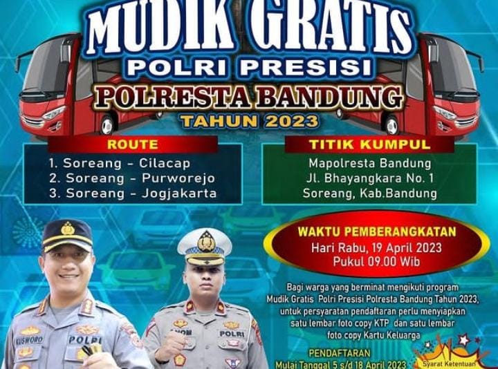 Pendaftaran Mudik Gratis Polresta Bandung 2023 Dibuka, 200 Pendaftar Pertama Langsung Berangkat