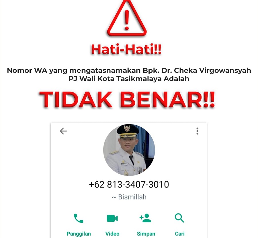 HATI-HATI! Chat WhatsApp Penipu Catut Nama PJ Wali Kota Tasik, Minta Uang Usai Beri Bantuan ke DKM dan Ponpes