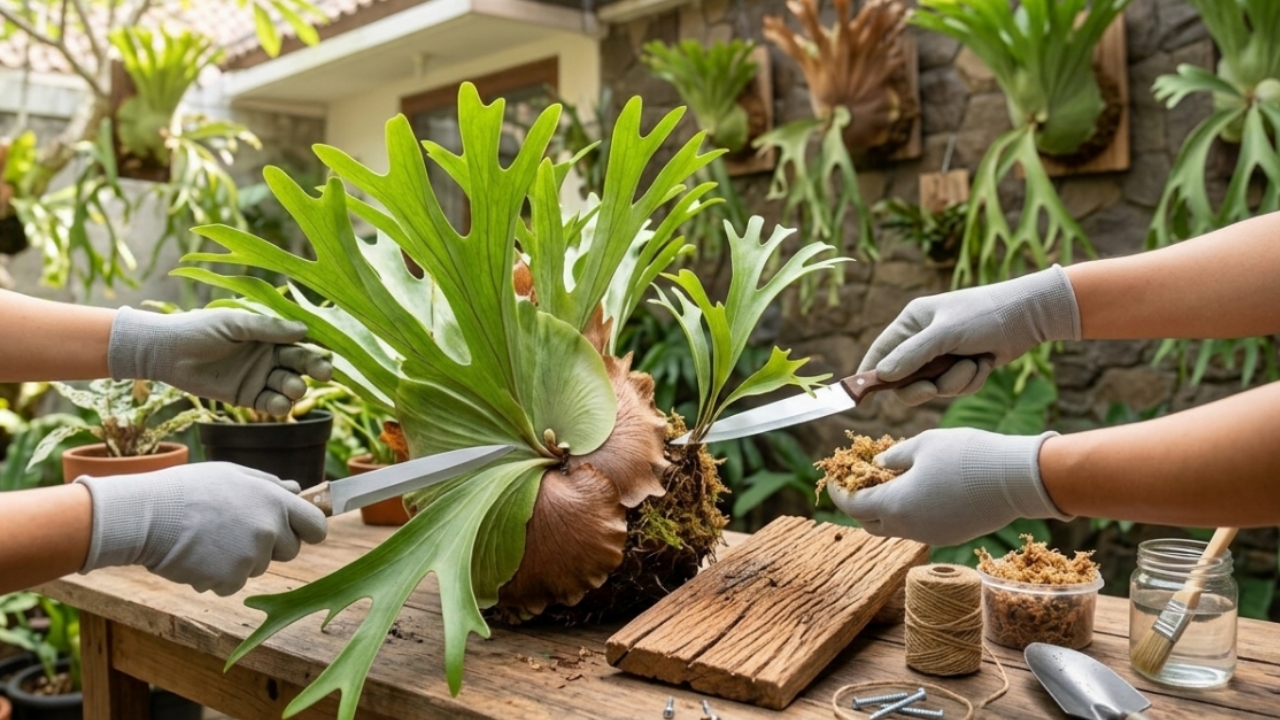 Cara Memisahkan Anakan Tanduk Rusa agar Cepat Tumbuh Subur di Dinding Rumah