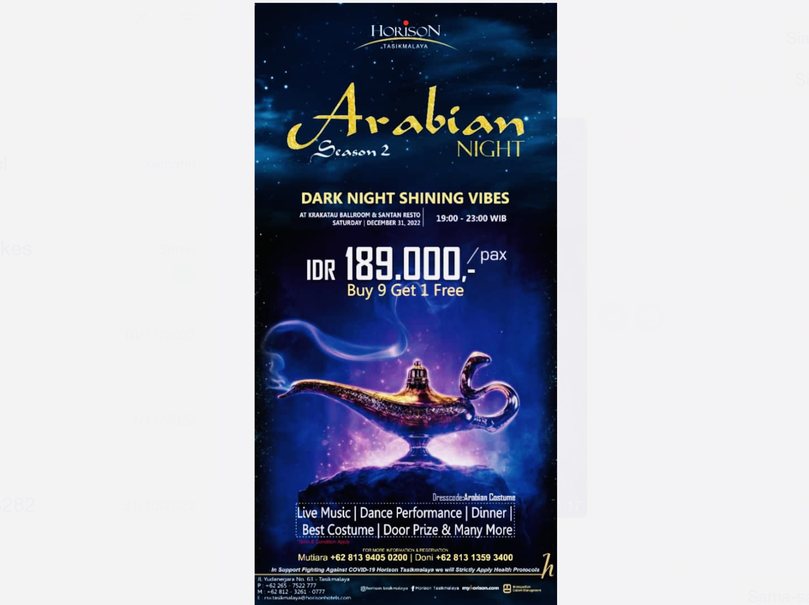 Malam Tahun Baru di Tasikmalaya, Ada Arabian Night Season 2 di Hotel Horison 