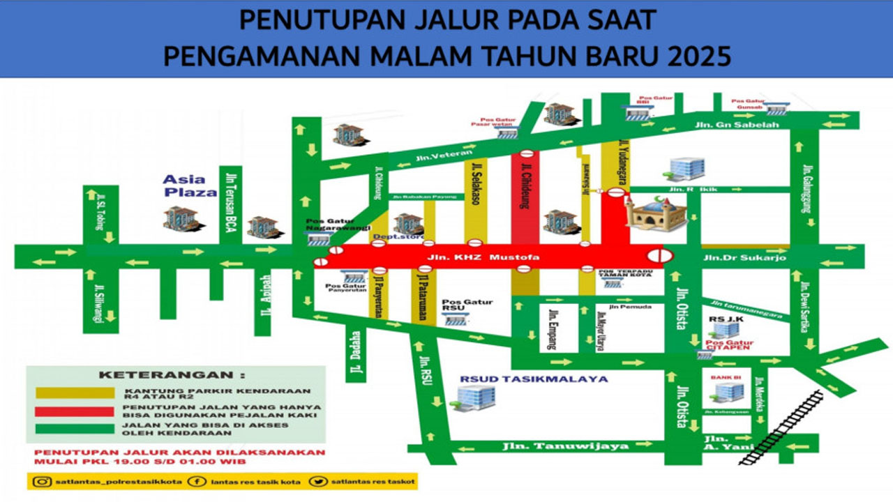 7 Jalan di Kota Tasikmalaya Ditutup, Tempat Parkir Aman, Pusat Keramaian Saat Malam Tahun Baru 2025