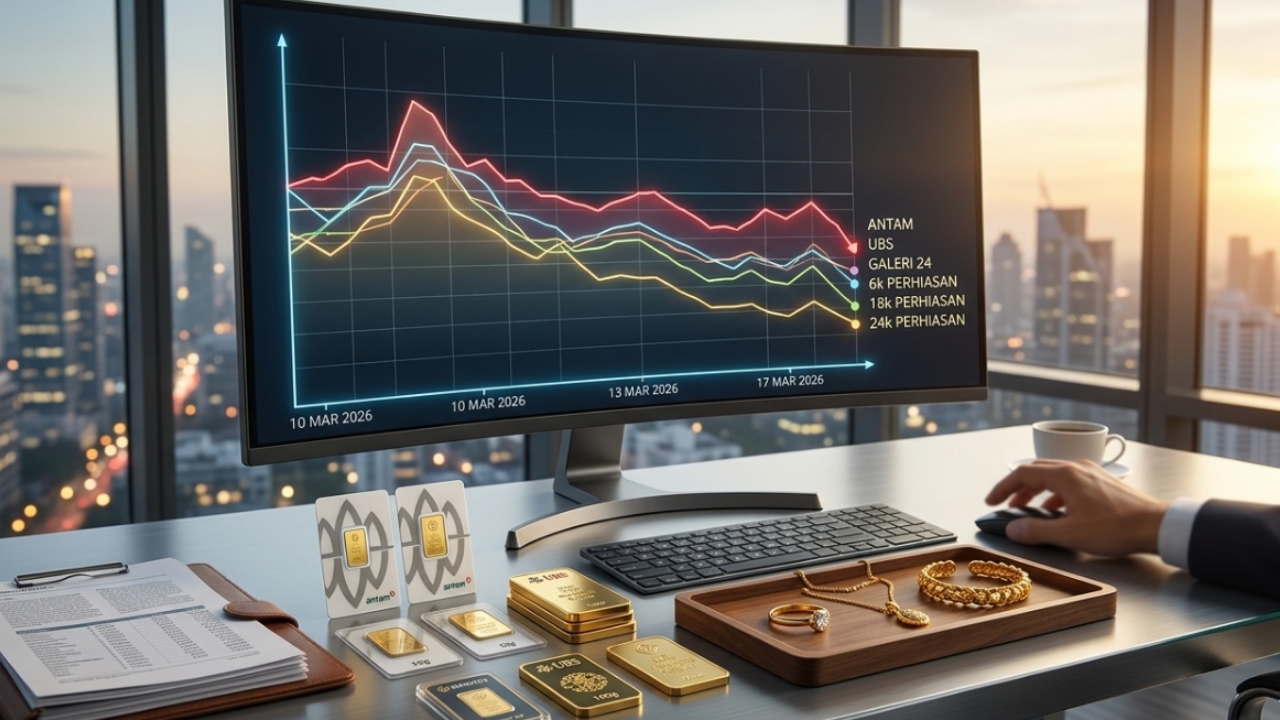 Harga Emas 17 Maret 2026: Update Antam, UBS, Galeri 24 dan Perhiasan dari 6 Hingga 24 Karat