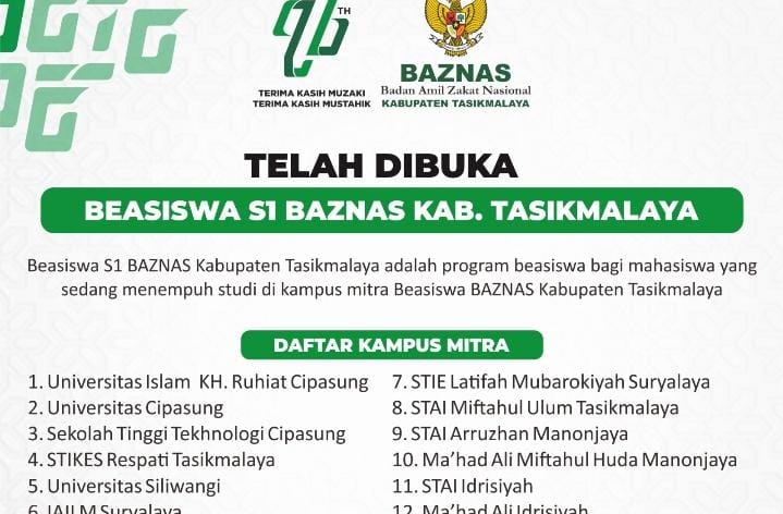 YES Beasiswa S1 Baznas Bagi Mahasiswa Kabupaten Tasikmalaya Dibuka, Berikan Subsidi UKT Rp 2 Juta Per Semester