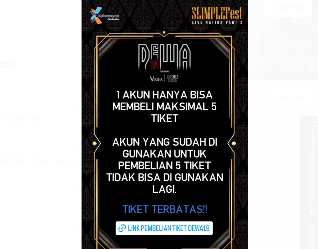 Pembelian Tiket Konser Dewa 19 di Kota Tasikmalaya Dibatasi! Satu Akun Hanya untuk 5 Tiket