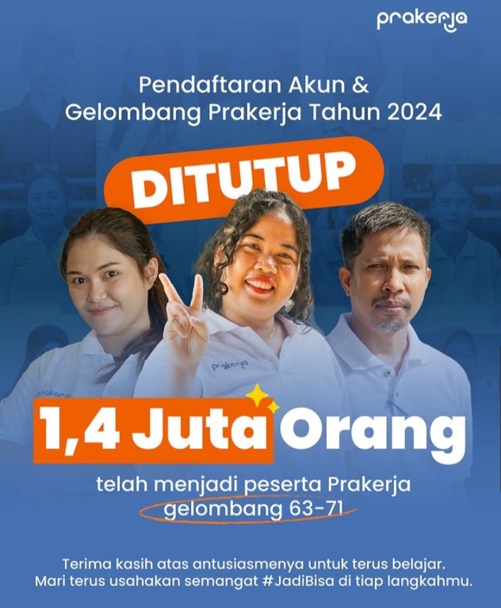 Pendaftaran Akun dan Gelombang Prakerja 2024 Ditutup, Bersiap Kembali di 2025