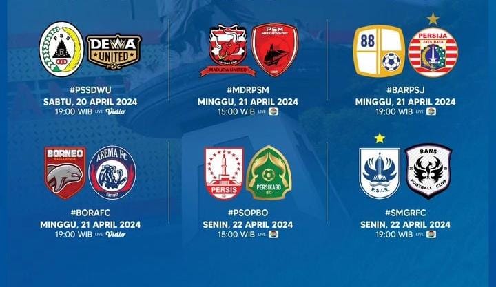 Ini Jadwal Pekan ke-32 Liga 1 Hari Minggu dan Senin Tanggal 21 - 22 April 2024, Ketahui Link Live Streamingnya