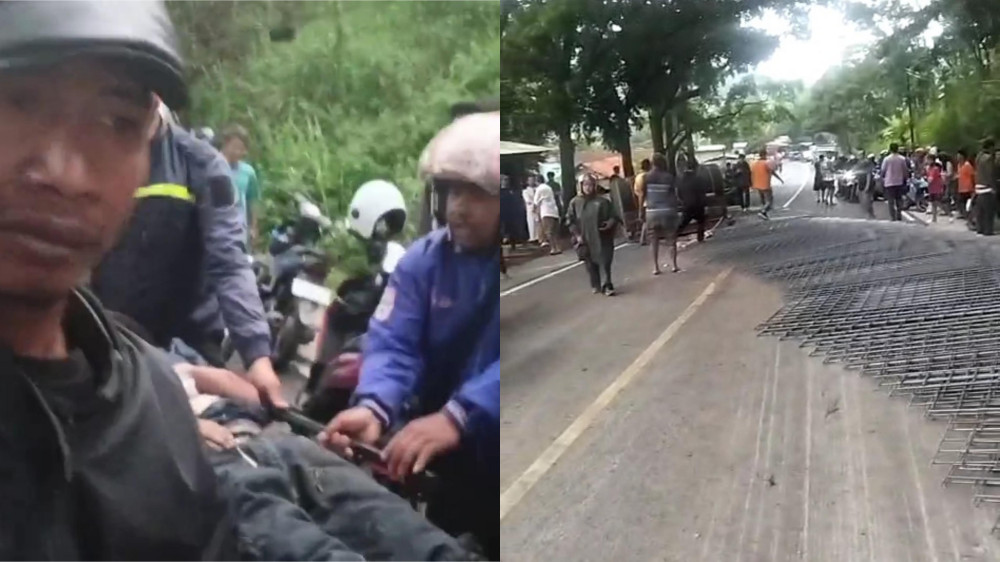 Tronton Muatan Wiremesh Terguling di Tanjakan Gentong Tasikmalaya, Dua Motor Tertimpa, Kondisi Pengendara ...