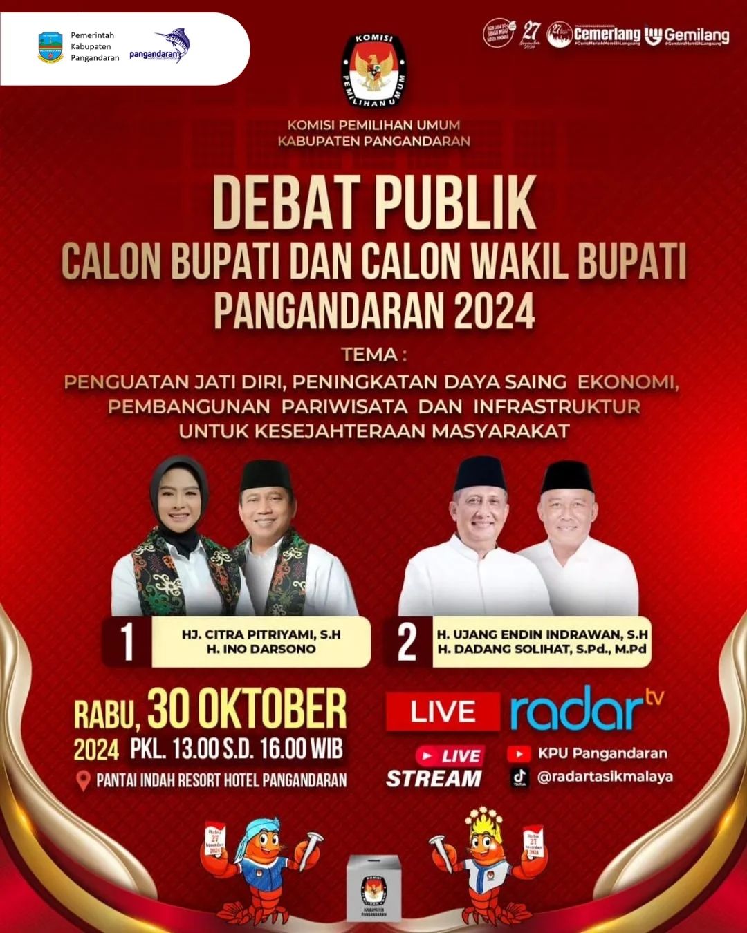 Sesaat Lagi! Debat Calon Bupati dan Wakil Bupati Pangandaran 2024. Agenda Pemaparan Visi Misi