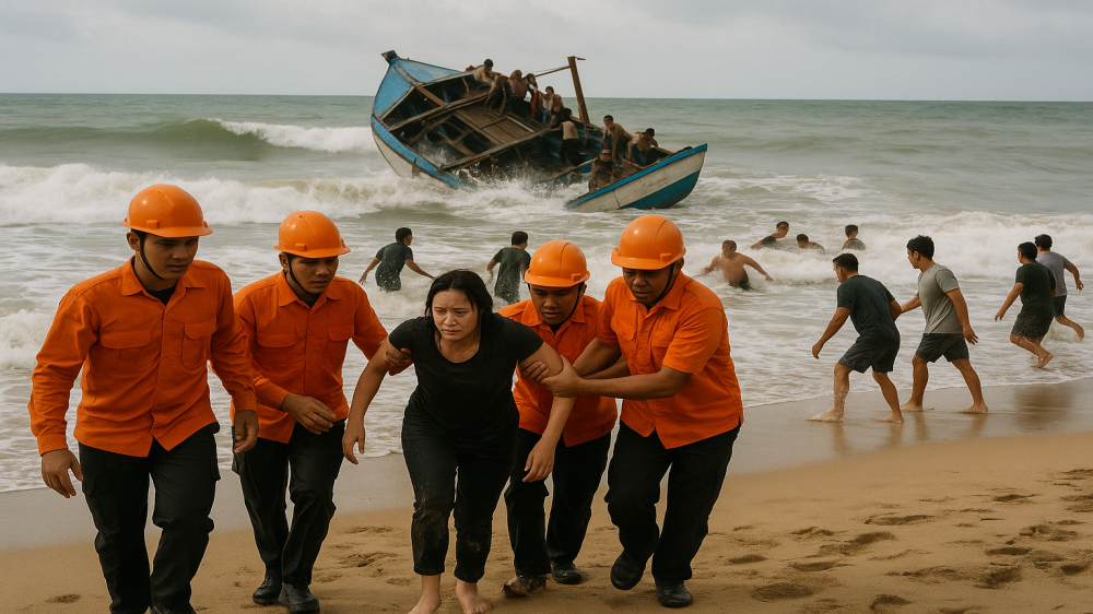 Evakuasi Perahu Karam di Pantai Pamayangsari Tasikmalaya Terkendala Cuaca Ekstrem