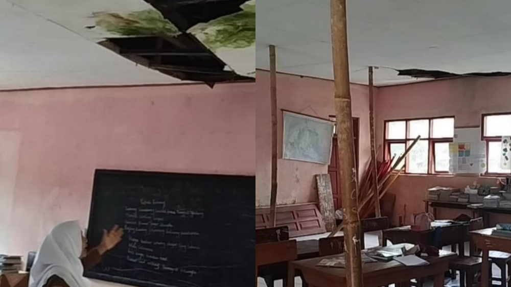 Siswa SDN 5 Ciawi Tasikmalaya Belajar di Bawah Ancaman Atap Runtuh