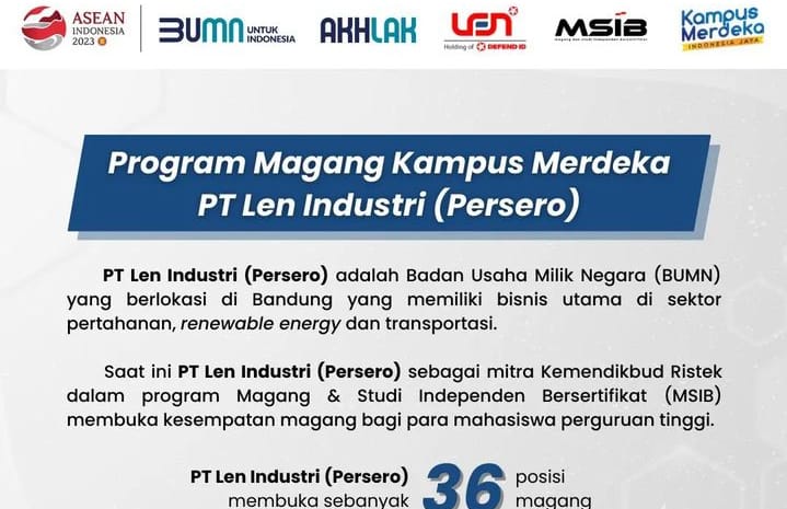 PT Len Industri Buka Program Magang Kampus Merdeka, Ada 36 Posisi Magang yang Dibuka, Mahasiswa Harus Tahu!