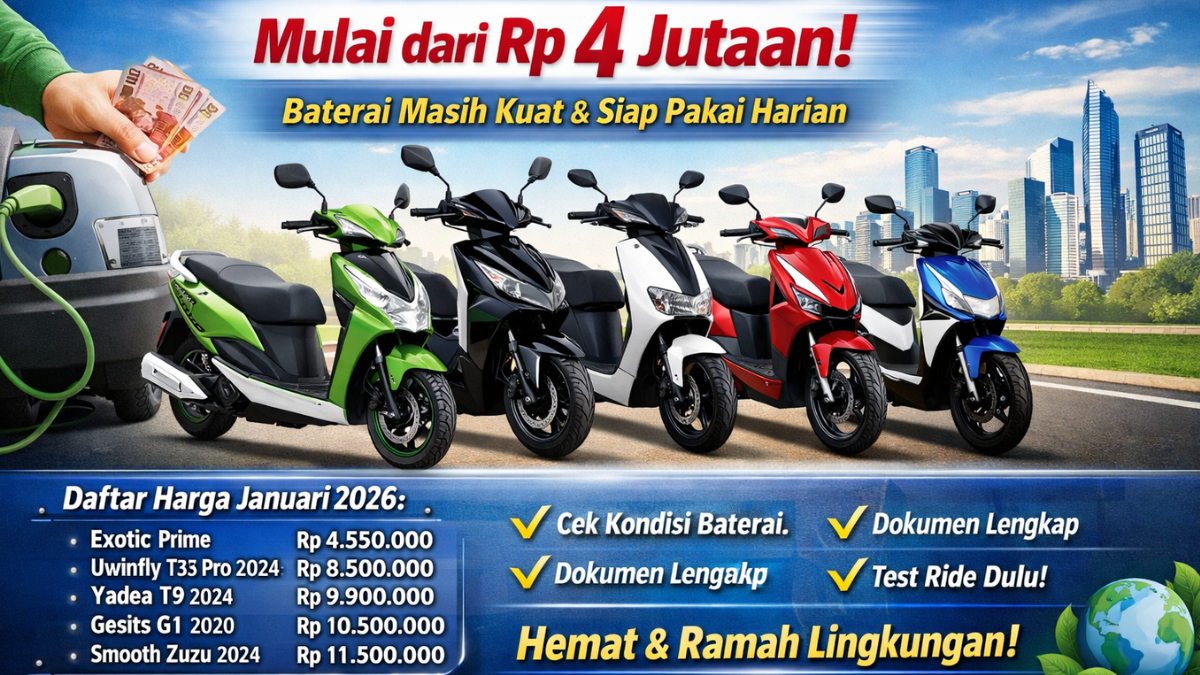 Cari Motor Listrik Murah? Ini Daftar Harga Bekas Februari 2026, Mulai Rp4 Jutaan