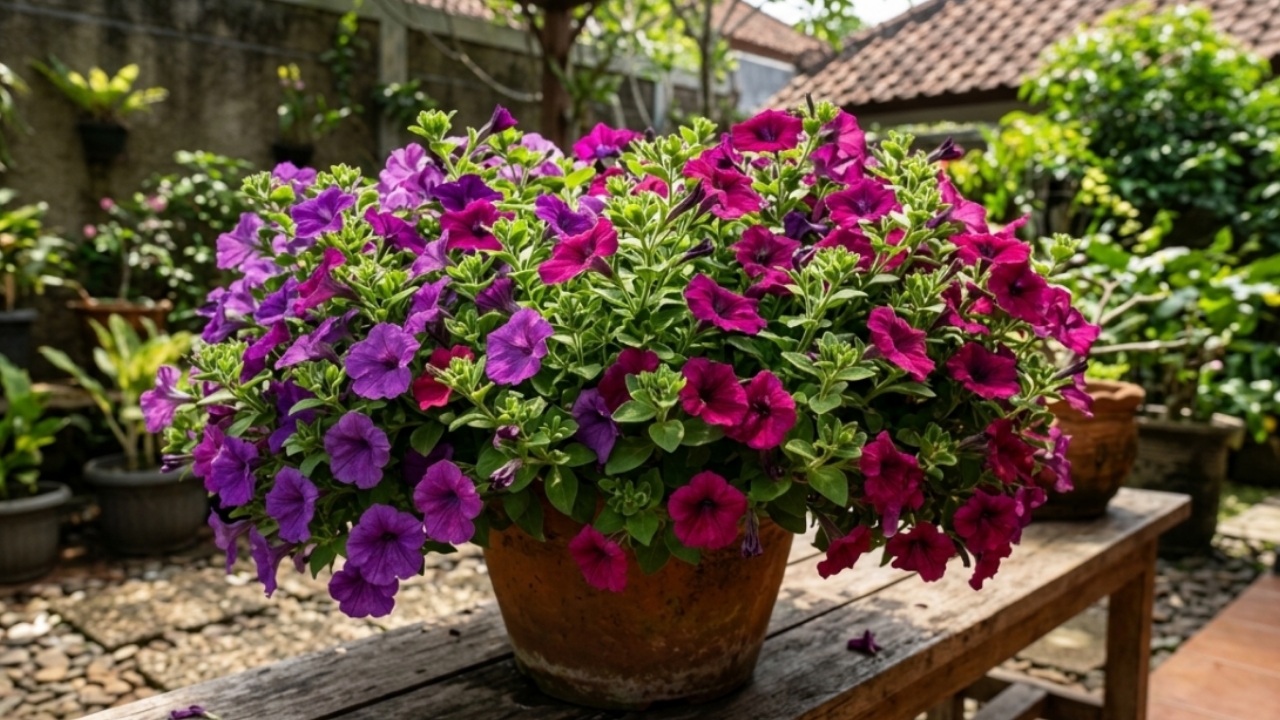 Petunia Berbunga Lebat di Pot, 5 Teknik Sederhana Agar Tanaman Penuh Kuncup Sepanjang Musim