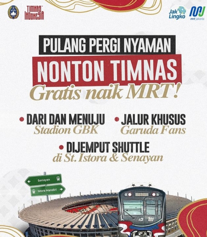 GRATIS PULANG PERGI! Layanan MRT dan Shuttle Gratis untuk Supporter Indonesia di Kualifikasi Piala Dunia