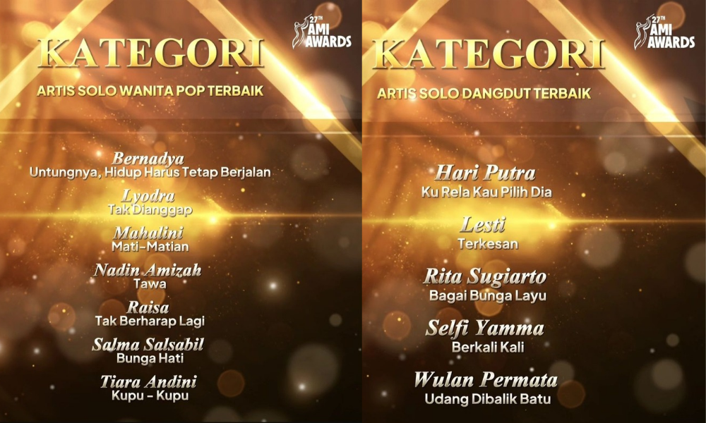 Daftar Nominasi AMI Awards 2024 Kategori Solo, Ada Bernadya dan Lesti