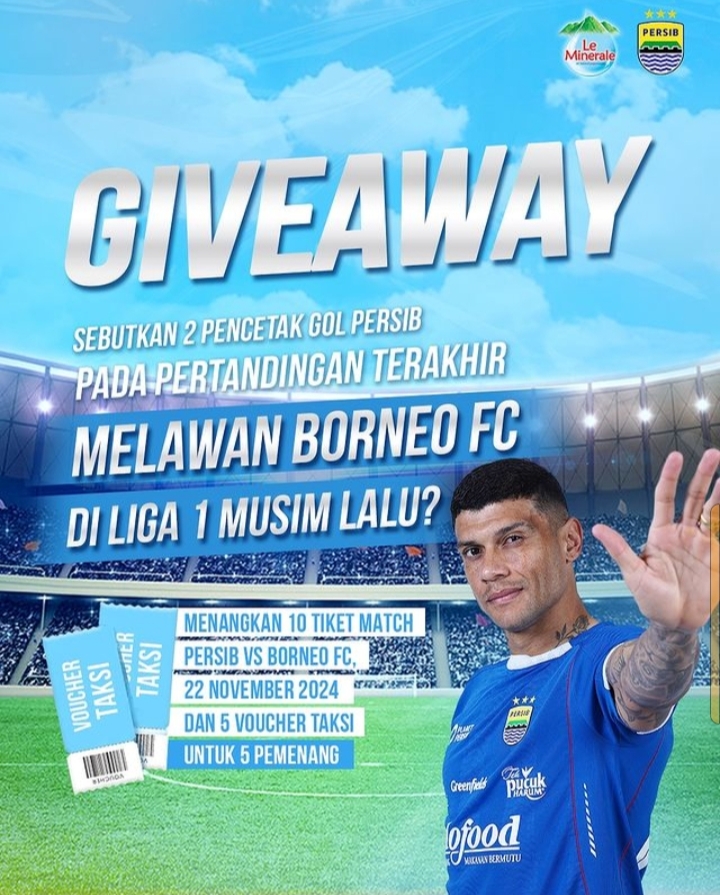 Giveaway Persib vs Borneo! Gratis Tiket Nonton Langsung di Stadion