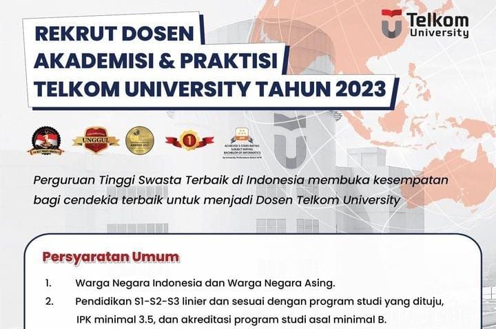 INFO LOKER! Telkom University Buka Lowongan Kerja untuk Dosen Akademisi dan Praktisi, Simak Persyaratannya