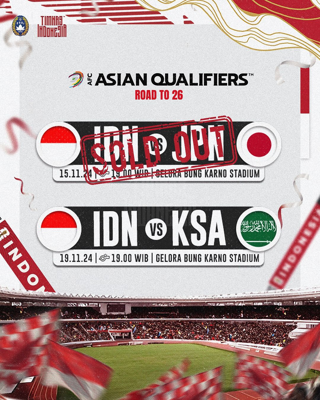 Tiket Sold Out! Antusiasme Sambut Indonesia vs Jepang Babak Kualifikasi Piala Dunia di Gelora Bung Karno