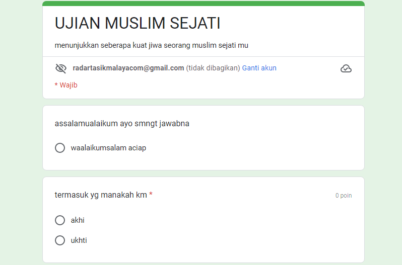 Apakah Kamu Islam KTP Doang? Yuk Tes di Link Ujian Muslim Sejati Google form