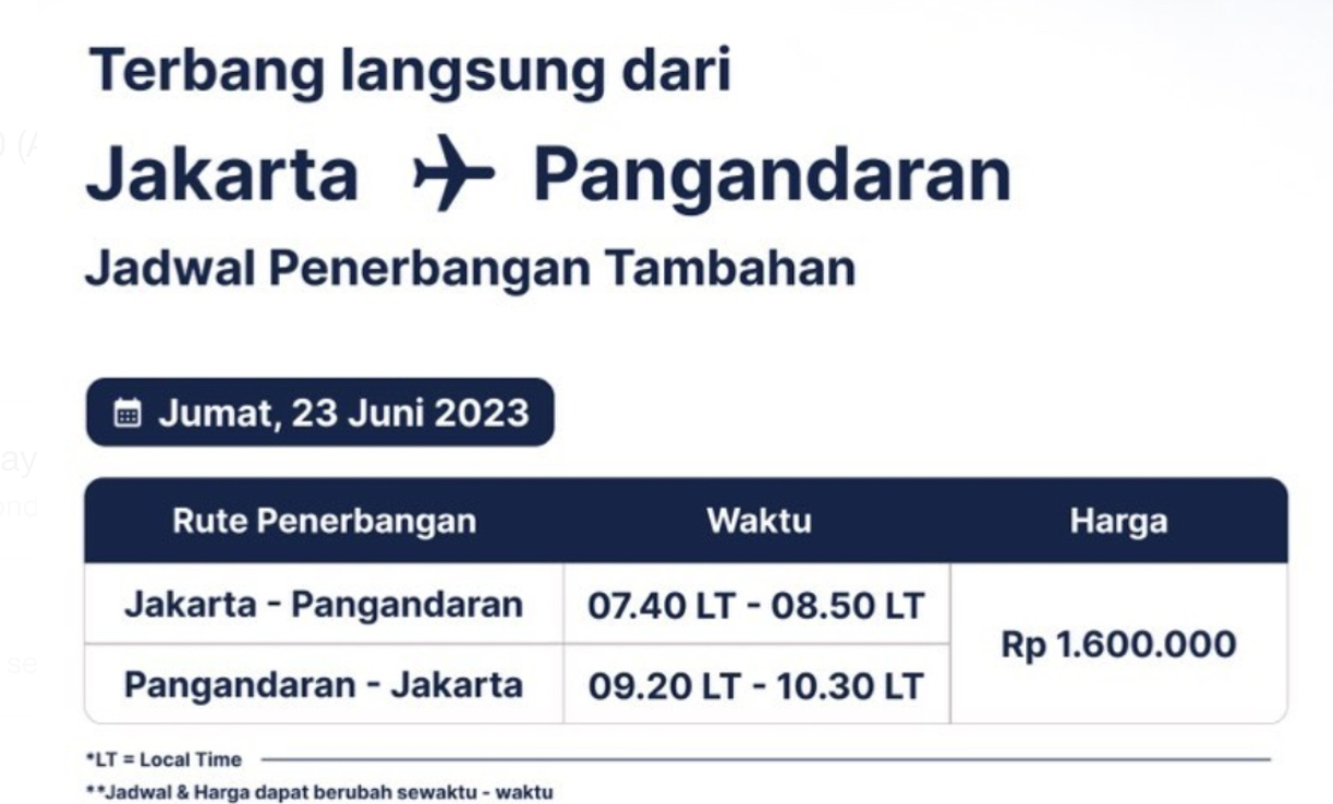 Hore Besok Jumat 23 Juni 2023 Ada Penerbangan Rute Perjalanan Jakarta-Pangandaran, Tetap Cuma 1 Jam Saja!