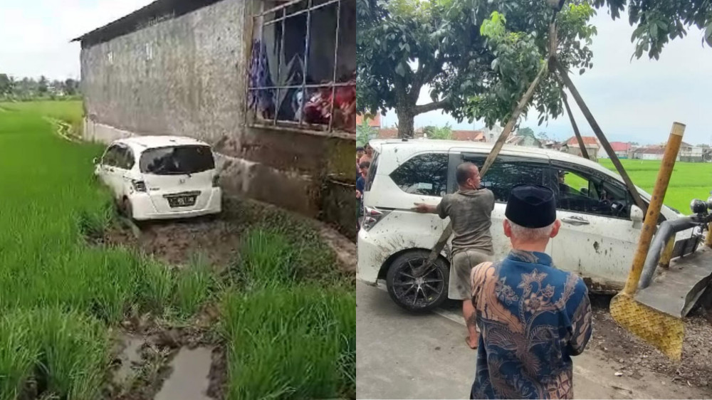 Diduga Sopir Mengantuk, Mobil Honda Freed Terperosok ke Sawah Kota Tasikmalaya