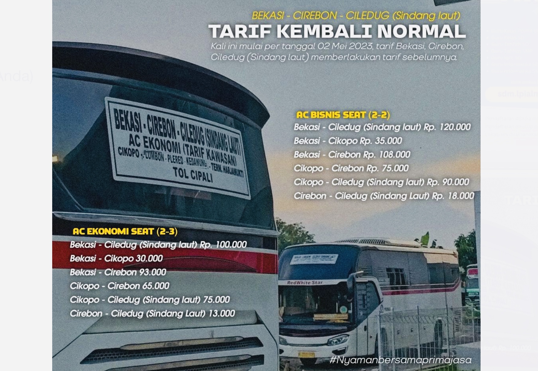 Fiks Tarif Kembali Normal Rute Bekasi-Cirebon-Ciledug, Ini Harga Per Kawasan Armada Perusahaan Bus dari Tasik