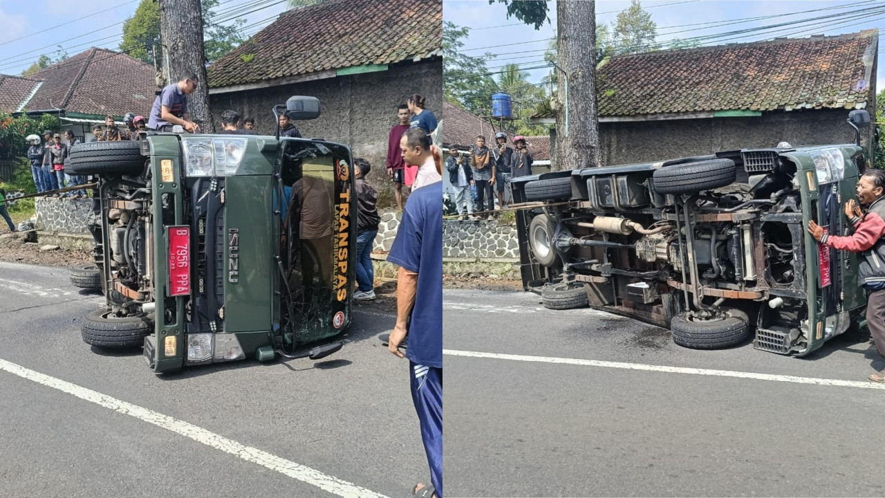 Mobil Lapas Tasikmalaya Membawa 15 Tahanan Terguling di Mangunreja, Satu Petugas Luka