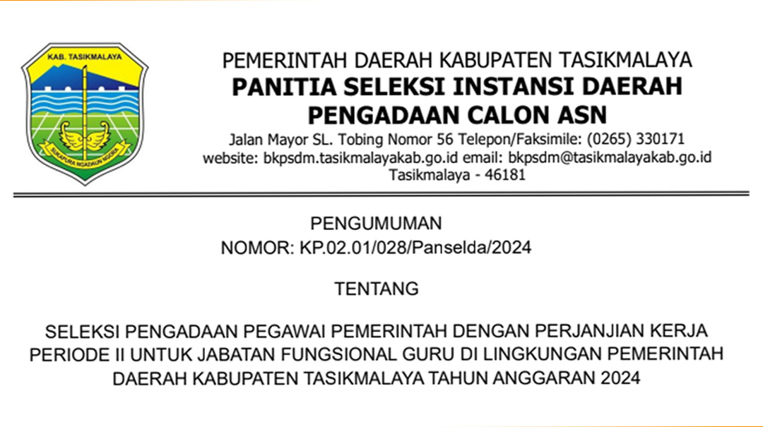 Pendaftaran PPPK Periode II Kabupaten Tasikmalaya Dibuka, Jadwal Seleksi, Formasi Guru dan Kisaran Gaji