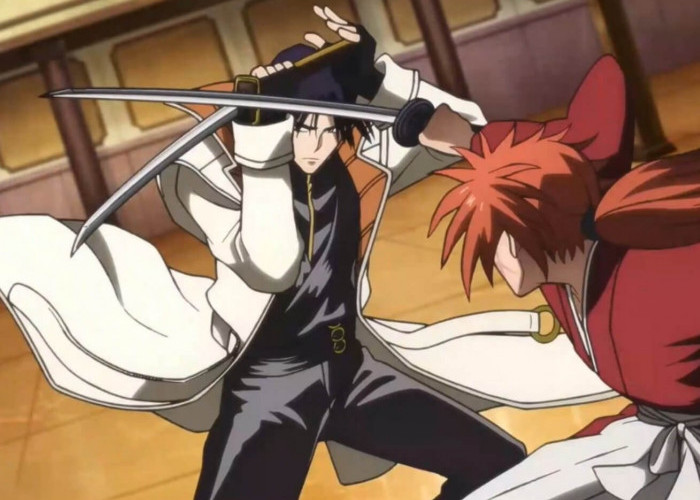 Battousai si Pembantai Terdesak Sabetan Kodachi di Rurouni Kenshin: Meiji Kenkaku Romantan Episode 12