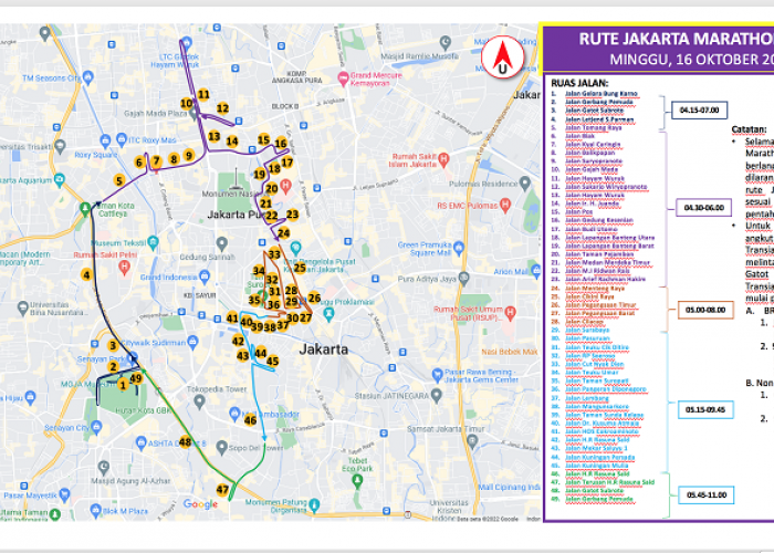 Berikut Ini 49 Rute Jalan Dipakai Jakarta Maraton 2022 Hari Ini, Pengendara Hindari Jalan-Jalan di Bawah Ini