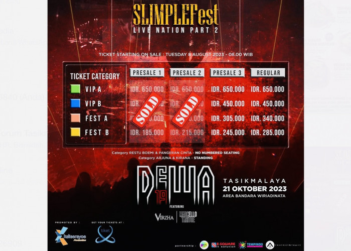 DIBUKA! Presale 3 untuk Penjualan Tiket Konser Dewa 19 di Kota Tasikmalaya