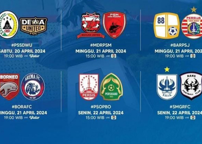 Ini Jadwal Pekan ke-32 Liga 1 Hari Minggu dan Senin Tanggal 21 - 22 April 2024, Ketahui Link Live Streamingnya