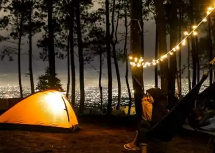 Bukit Moko Tempat Camping di Bandung , Suasana Malam dan Gemerlap Lampu Kota Bandung dari Puncak Bukit