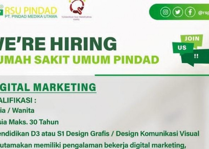 5 Lowongan Kerja RS Pindad Bandung Dibuka, Salah Satunya untuk Posisi Digital Marketing, Ini Kualifikasinya