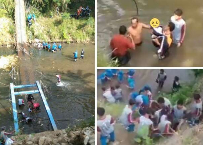 Ngeri! 40 Siswa di Probolingo Terjatuh ke Sungai Saat Jembatan Gantung yang Dilewati Mendadak Putus