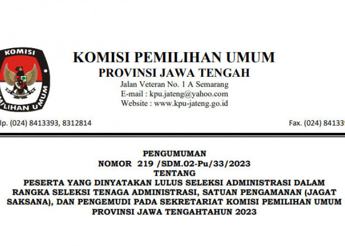 Jadwal Tes Tulis Calon Pegawai Sekretariat KPU Provinsi Jawa Tengah, Ini Link Pengumuman Lengkapnya