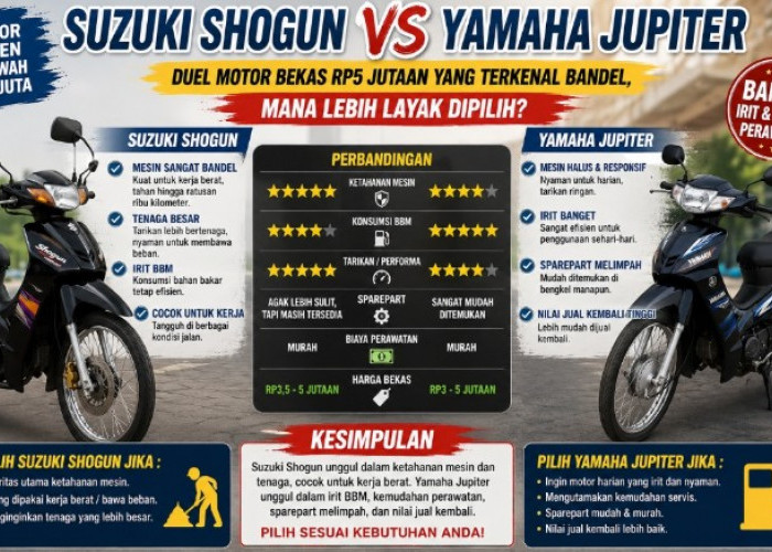 Suzuki Shogun vs Yamaha Jupiter, Motor Bekas Rp5 Jutaan yang Masih Bandel, Mana Lebih Untung?
