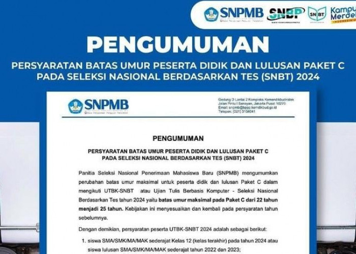Info SNPMB 2024, Batas Umur Maksimal Peserta Didik dan Lulusan Paket C pada UTBK-SNBT 2024 Jadi 25 Tahun