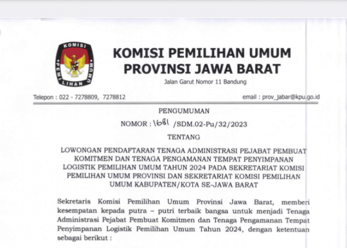 Info Loker KPU, KPU Jabar Buka Lowongan Kerja untuk Pemilihan Umum 2024, Ini Dua Posisi yang Dibutuhkan