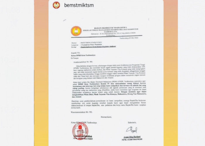 Kondisi Darurat Eks Mahasiswa STMIK Tasikmalaya Surati DPRD, Minta Dipertemukan dengan Dikti dan Yayasan