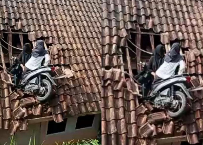 2 Siswi SD di Tasikmalaya Niat Ngabuburit Pakai Motor, Tapi Malah Terbang Nyangkut di Atap Rumah 