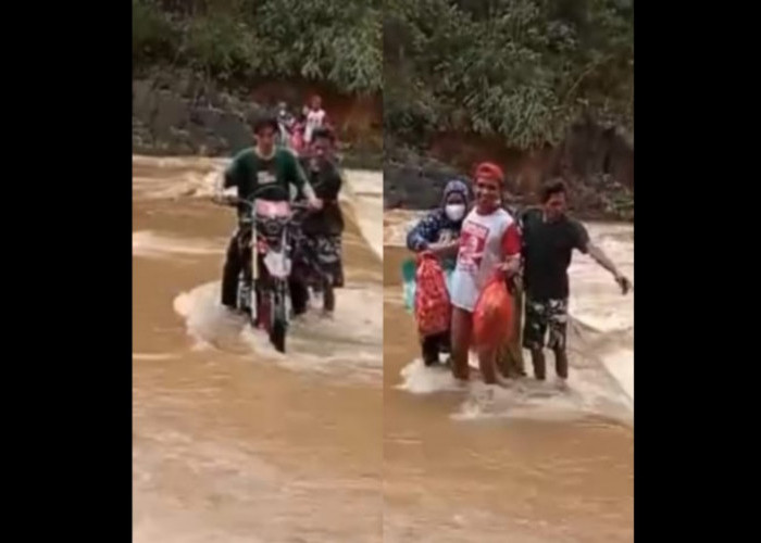 Warga Desa Nagrog Terpaksa Menyeberangi Sungai Citanduy karena Jembatan Rusak