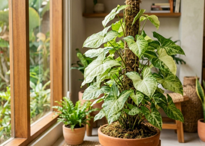 Trik Membuat Tanaman Syngonium Cepat Besar dan Rimbun, Teknik Rambat yang Bikin Daunnya Lebih Lebar dan Esteti