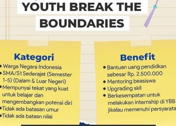 Tawarkan Bantuan Pendidikan Sebesar Rp 2,5 juta, Beasiswa Youth Break the Boundaries Dibuka, Ini Syaratnya