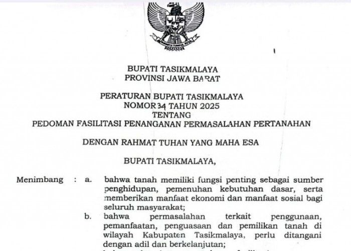 Perbup Pertanahan di Tasikmalaya Dinilai Kurang Komprehensif, DPRD Minta Revisi