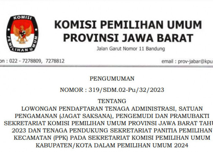 KPU Provinsi Jawa Barat Buka Lowongan Pegawai Sekretariat KPU Bagi Ratusan Lulusan SMA Hingga D III